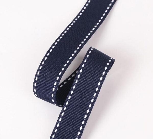 Factory Direct 15MM Navy Blue Polyester Grosgrain Tape with Contrast Jump Stitch – Decorative Binding Ribbon for Garments, Home Textiles & DIY Crafts