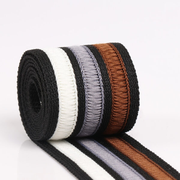 New Color-Mixed Striped Polyester Webbing – 3.2CM Decorative Side Tape for Pants, Garment Trims & Fashion Accessories