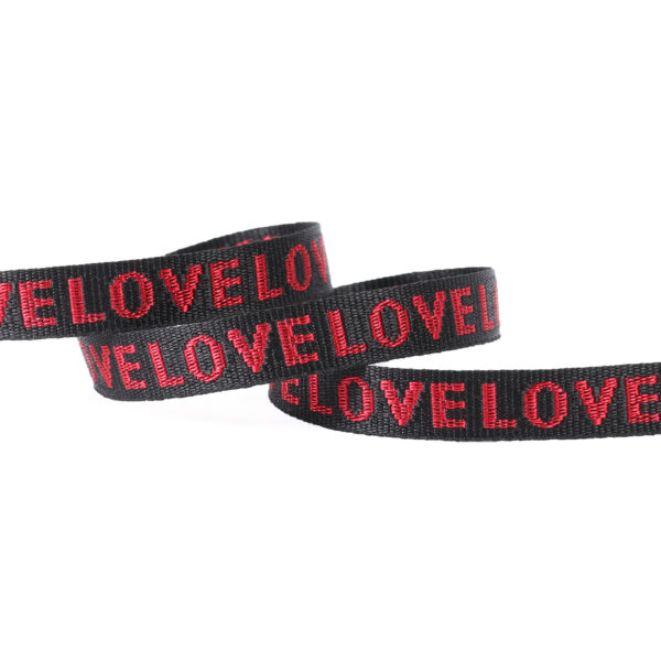 1.0cm NICE LOVE Lettered Polyester Jacquard Webbing – Flat Woven Trim for Clothing Decoration