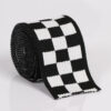 Black & White Checkered Ribbed Knit Tape – 4.0–5.5cm Elastic Jacquard Trim for Casual Pants