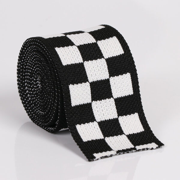 Black & White Checkered Ribbed Knit Tape – 4.0–5.5cm Elastic Jacquard Trim for Casual Pants