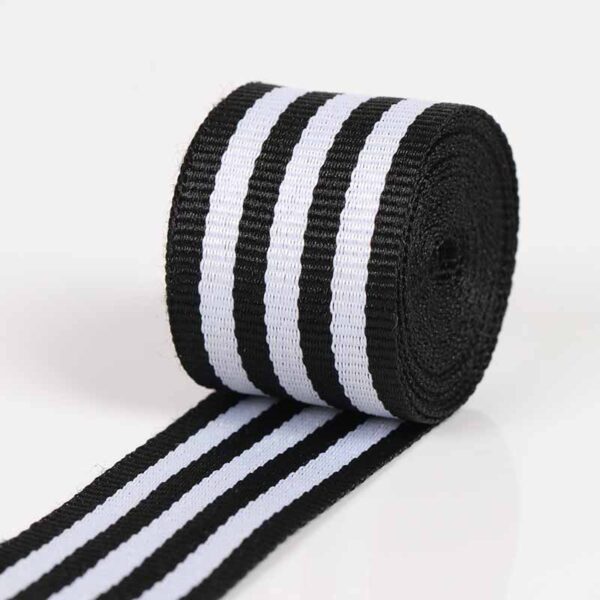 主图-06 Wholesale Black and White Stripe Polyester Webbing – High-Density Flat Grosgrain Trim for Clothing & Accessories