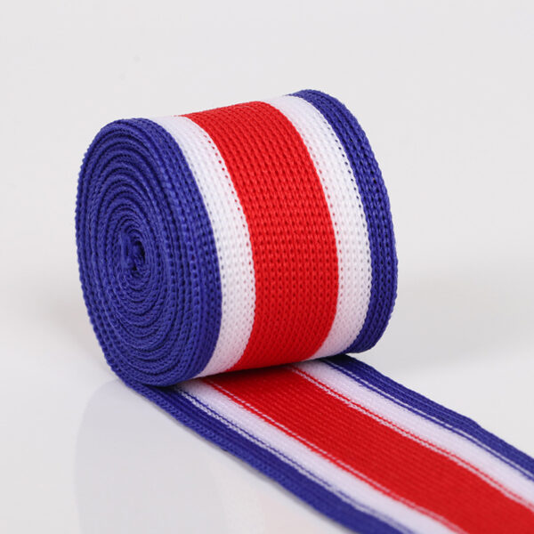 Multicolor Striped Knitted Polyester Tape – 150D Intercolor Webbing for Garment Side Panels and Decorative Trim
