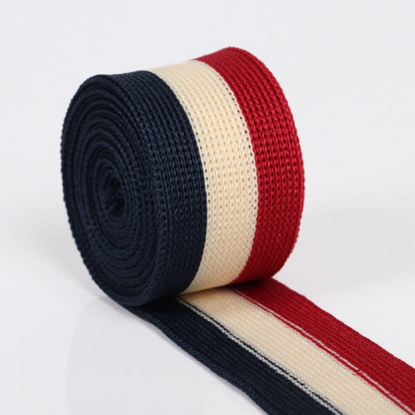 主图-07 Red White Blue Mélange Polyester Knitted Tape – Interlock Warp-Knitted Trim for Garment Edge & Waistband