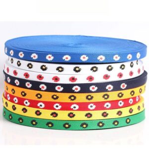 1.0cm Printed Daisy Pattern Polyester Herringbone Tape – Colorful Decorative Webbing for Garments & Accessories