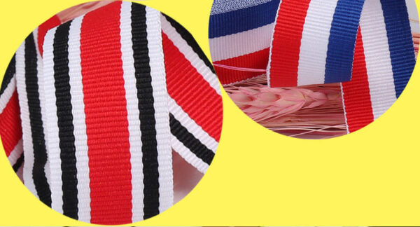 详情-03 Red-White-Blue Tricolor Polyester Webbing – 1.0–3.0cm Flat Weave Tape for Bag, Shoe & Garment Trim (300D)