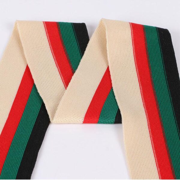5–6cm Wide Tricolor Intercolor Stripe Knit Tape – Polyester Warp-Knitted Decorative Webbing for Casualwear