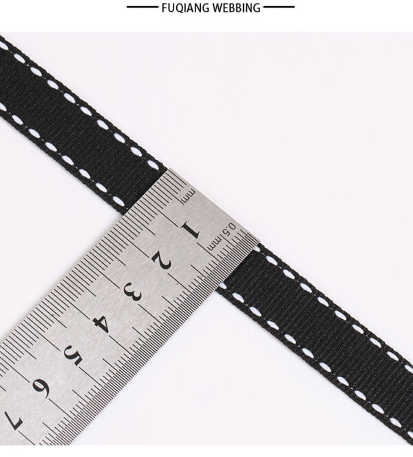 1CM Black Polyester Webbing with White Jump Stitch – Flat Woven Trim for DIY Accessories, Hair Bows & Decorative Crafting