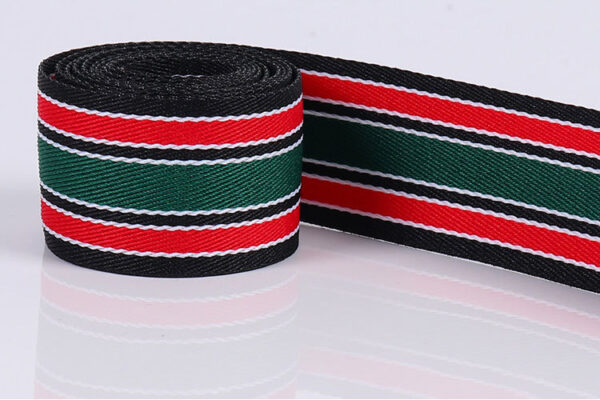 详情-09 150D Twill Mixed Color Stripe Polyester Webbing with Fishline – 2.5cm Decorative Tape for Shoes & Garment Accessories