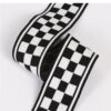 Black & White Checkered Ribbed Knit Tape – 4.0–5.5cm Elastic Jacquard Trim for Casual Pants