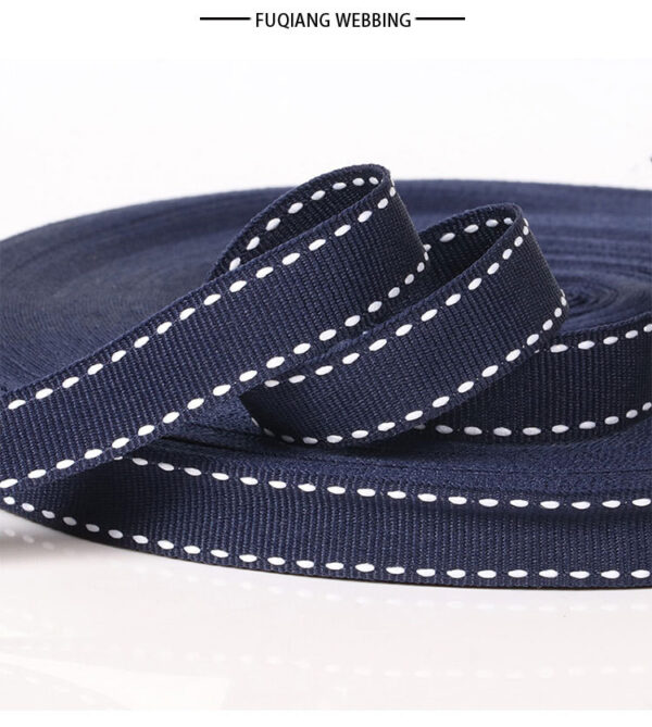 Factory Direct 15MM Navy Blue Polyester Grosgrain Tape with Contrast Jump Stitch – Decorative Binding Ribbon for Garments, Home Textiles & DIY Crafts