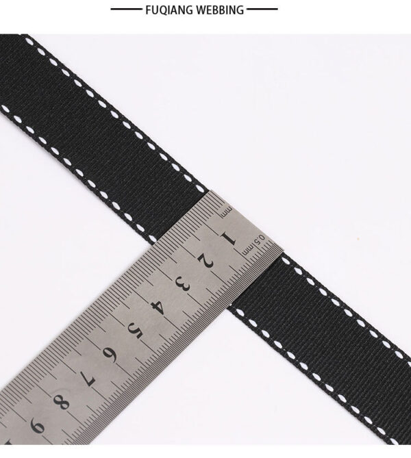 1CM Black Polyester Webbing with White Jump Stitch – Flat Woven Trim for DIY Accessories, Hair Bows & Decorative Crafting