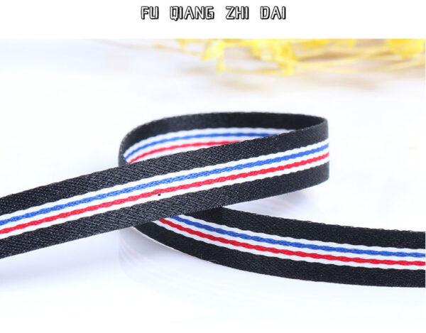 1.0cm Multicolor Stripe Polyester Webbing – 100D Dense Woven Decorative Trim for Garments, Side Tapes, and Straps