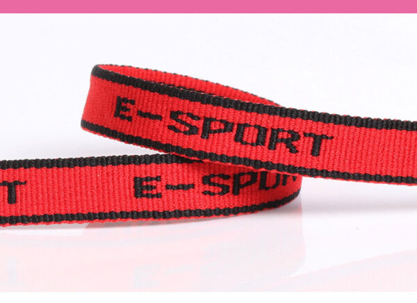 1cm E-SPORT Letter Jacquard Webbing – Stretch Polyester Flat Tape for Neckline Binding & Sportswear Trim