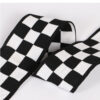 Black & White Checkered Ribbed Knit Tape – 4.0–5.5cm Elastic Jacquard Trim for Casual Pants