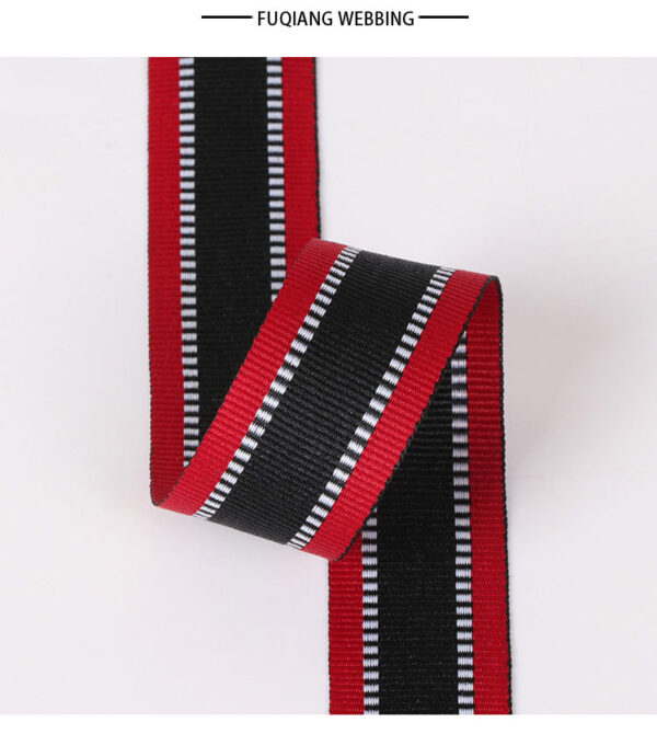 2.5CM Color-Mixed Striped Grosgrain Polyester Webbing – 300D Plain Weave Decorative Ribbon for Garment Trim, Crafting & DIY Accessories