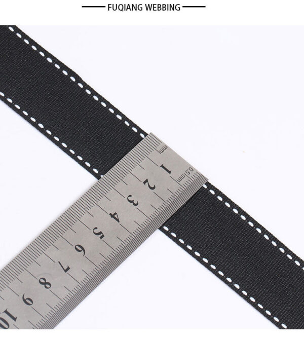 1CM Black Polyester Webbing with White Jump Stitch – Flat Woven Trim for DIY Accessories, Hair Bows & Decorative Crafting