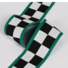 Black & White Checkered Ribbed Knit Tape – 4.0–5.5cm Elastic Jacquard Trim for Casual Pants