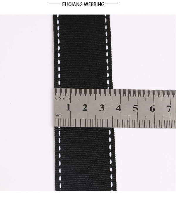 1CM Black Polyester Webbing with White Jump Stitch – Flat Woven Trim for DIY Accessories, Hair Bows & Decorative Crafting
