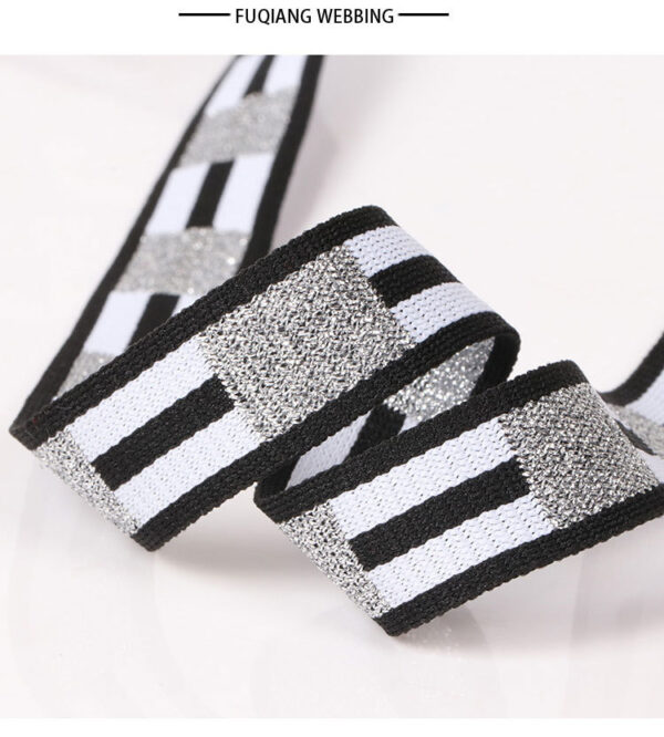 2cm Striped Intercolor Knitted Tape with Metallic Yarn – Gold & Silver Jacquard Polyester Side Stripe