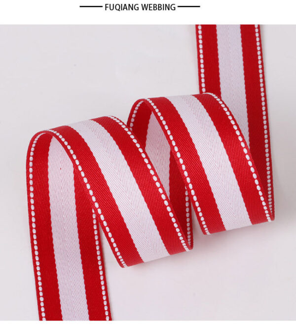 25MM Herringbone Polyester Webbing with White Dotted Stitching – DIY Fashion Ribbon for Hair Accessories, Garment Trim & Bag Decoration