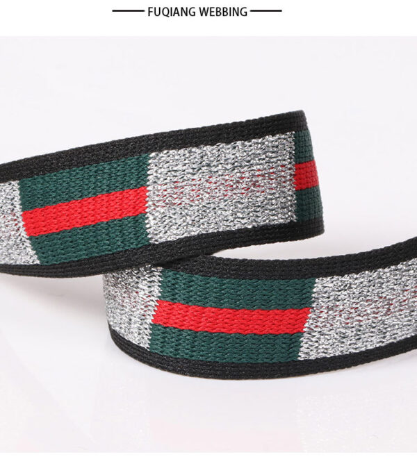 2cm Striped Intercolor Knitted Tape with Metallic Yarn – Gold & Silver Jacquard Polyester Side Stripe