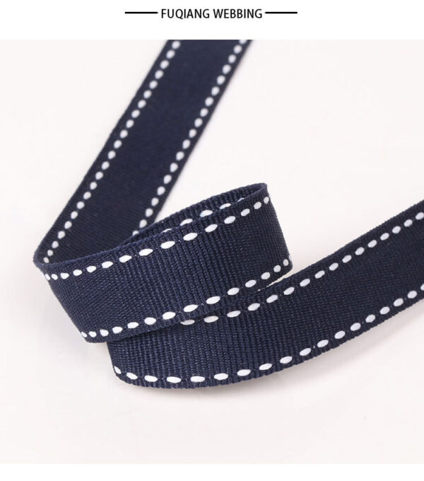 Factory Direct 15MM Navy Blue Polyester Grosgrain Tape with Contrast Jump Stitch – Decorative Binding Ribbon for Garments, Home Textiles & DIY Crafts