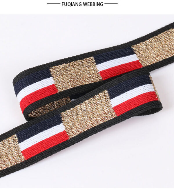 2cm Striped Intercolor Knitted Tape with Metallic Yarn – Gold & Silver Jacquard Polyester Side Stripe