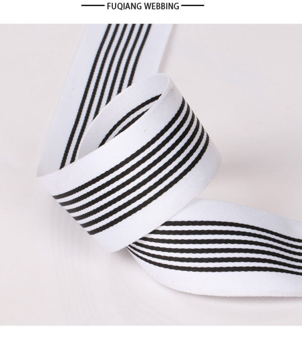 3.5CM Black & White Mélange Striped Polyester Webbing – 100D Densely Woven Trim for Garment Binding, DIY Crafts & Wholesale Supply