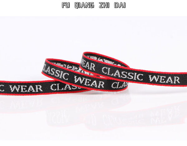 1cm–2cm Silver Thread Letter Jacquard Webbing – Polyester “Classic Wear” Trim Tape for Garment Decoration