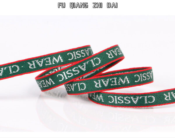 1cm–2cm Silver Thread Letter Jacquard Webbing – Polyester “Classic Wear” Trim Tape for Garment Decoration