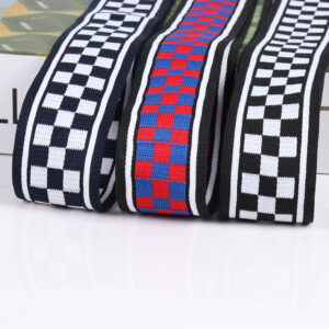4cm / 5cm Polyester Jacquard Plain Knit Webbing – Multi-Color Checkered Trim for Bags & Garments