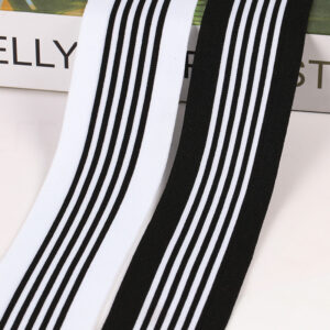 5.5cm Black & White Intercolor Polyester Knit Tape – Stretchable Side Stripe Webbing for Pants