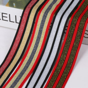 3.0cm Metallic Polyester Knitted Tape | Striped Warp Knit Trim for Pants & Apparel