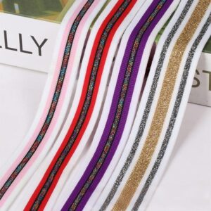 3.5cm Metallic Polyester Knitted Tape | Multicolor Garment Trim for Clothing & Pants
