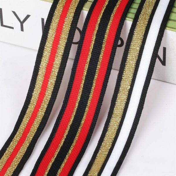 2.5cm Metallic Polyester Knitted Tape | Striped Garment Trim for Pants & Apparel