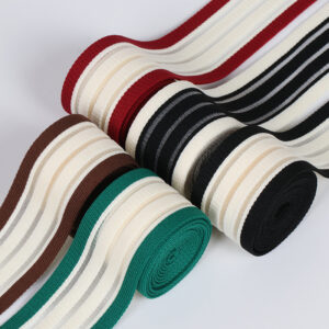 4cm Striped Elastic Knit Tape with Fishnet Mesh
