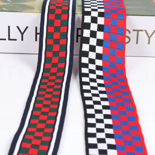 4cm / 5cm Polyester Jacquard Plain Knit Webbing – Multi-Color Checkered Trim for Bags & Garments