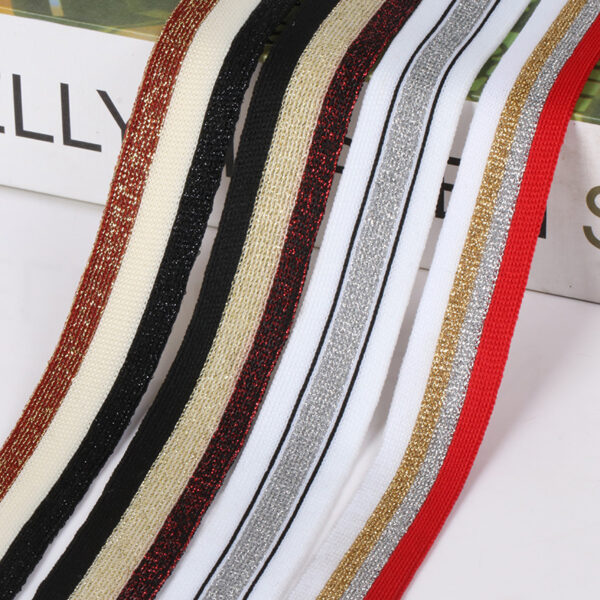 2.5cm Non-Elastic Polyester Knitted Tape with Metallic Thread | Warp Knit Trim for Pants