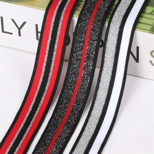 2.5cm Metallic Polyester Knitted Tape | Striped Garment Trim for Pants & Apparel