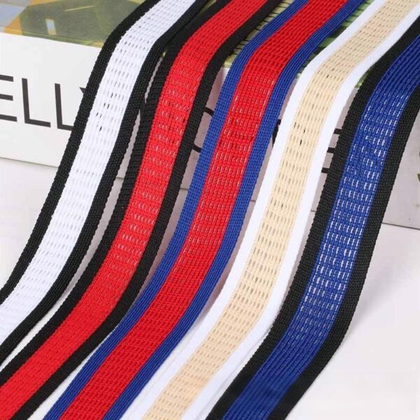 2.0cm Multicolor Striped Polyester Mesh Knitted Tape | Stretch Apparel Side Trim