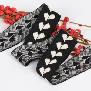 4cm Ribbed Heart Jacquard Webbing – Polyester Knit Trim for Pants Side Stripes & Fashion Accessories