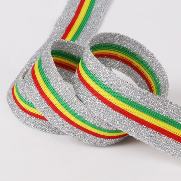 2.5cm Polyester Striped Knitted Tape with Metallic Thread | Side Trim for Pants & Fashion Accessories