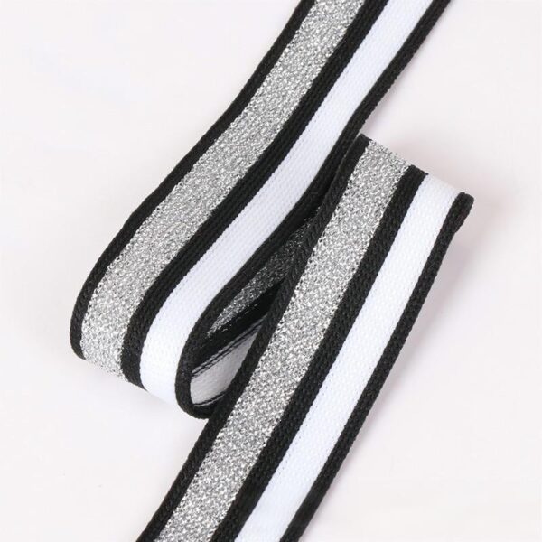 2.5cm Metallic Polyester Knitted Tape | Striped Garment Trim for Pants & Apparel