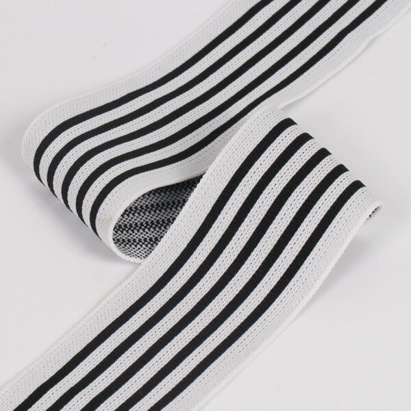 6cm Black and White Stripe Rib Knit Jacquard Tape – Nylon-Like Low-Stretch Trim for Pants Side Panels