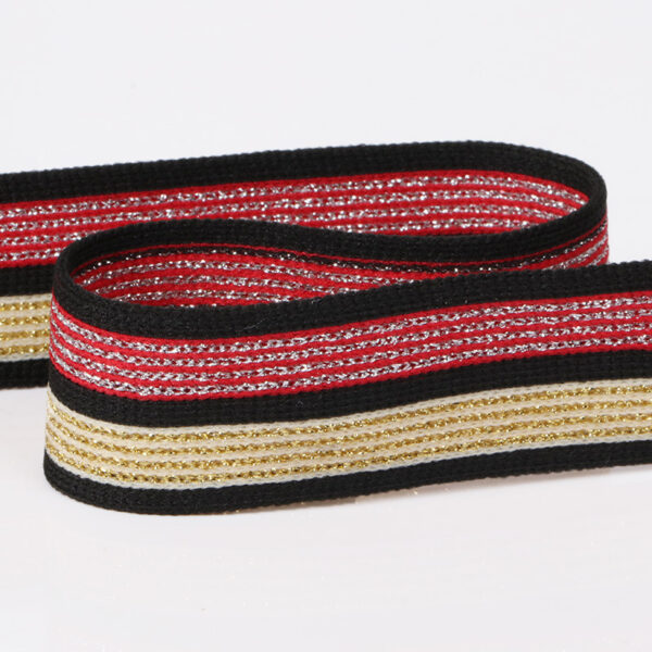 3.0cm Metallic Polyester Knitted Tape | Striped Warp Knit Trim for Pants & Apparel