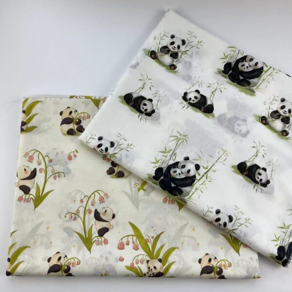 Cotton Digital Print Fabric Panda Cartoon — Soft Kidswear Textile