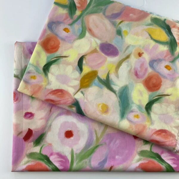 100% Cotton Digital Print Fabric — Hazy Oil Painting Style for Dresses