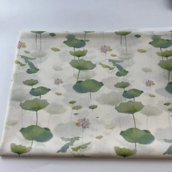 Polyester Poplin Printed Fabric — Chinese Ink Lotus Design