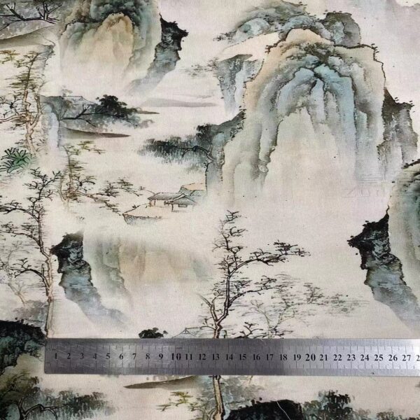 100% Cotton Digital Printed Fabric — Vintage Chinese Ink Landscape
